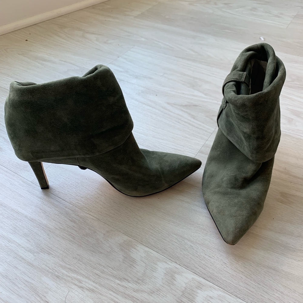 Suede green heeled boots size 7